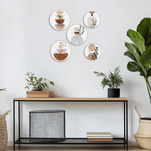 5 Pcs Boho Abstract Wooden Wall Art, Botanical Line Art Geometric Terracotta Tones Gallery Decor for Apartment Bedroom Living Room Dining Room Farmhouse Home - color: Botanical