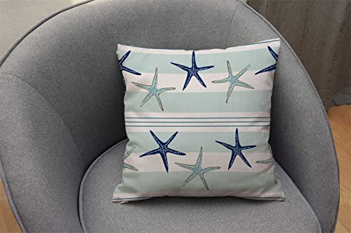 Nphuriy Coastal Navy Blue Pillow Cover, Coastal Starfish Repeat Pattern Navy Turquoise Square 16 x 16 Inches Decorative Throw Pillow Cover Cotton Linen Cushion for Sofa Bedroom Car, Blue - color: Multi 37