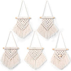 WILLBOND 5 Pcs Mini Macrame Wall Hanging Decor Boho Summer Handmade Woven Tapestry Tassel Wall Hanging Ornaments Christmas Tree Ornaments for Apartment Room Home Office Summer Christmas Decoration