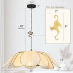 Boho Light Fixture, 30" Hand Woven Rattan Chandelier, Boho Chandelier with Brass Cat Hook for Dining Room, Living Room, Kitchen, Bedroom and Restaurant - size: 30in