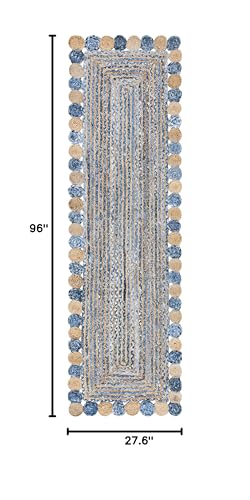 SAFAVIEH Cape Cod Collection Runner Rug - 2'3" x 8', Blue & Beige, Handmade Boho Braided Jute & Cotton, Ideal for High Traffic Areas in Living Room, Bedroom (CAP201C) - color: Blue/Beige, size: 2'3" x 8' (Runner)