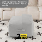 MeMoreCool Square Stuffed Pouf Ottoman Foot Rest, Floor Pouf Foot Stool with Foam Chunk Filling, Soft Stuffed Ottoman Footrest for Living Room, Light Grey - color: Striped Light Grey