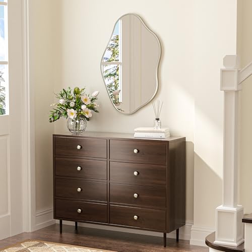 Keonjinn Nickel Irregular Mirrors for Wall 24" x 36" Inch, Asymmetrical Metal Frame, Tempered Glass Decorative Mirror for Bathroom, Bedroom, Living Room, Entryway(Horizontal/Vertical) - color: Nickel, size: 36"L x 24"W