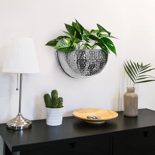 Allegorie Metal Wall Planter | Indoor or Outdoor Hanging Plant Pot | Farmhouse Decor & Boho Kitchen Decoration for Herbs & Succulents 12x7 (Silver) - color: Silver