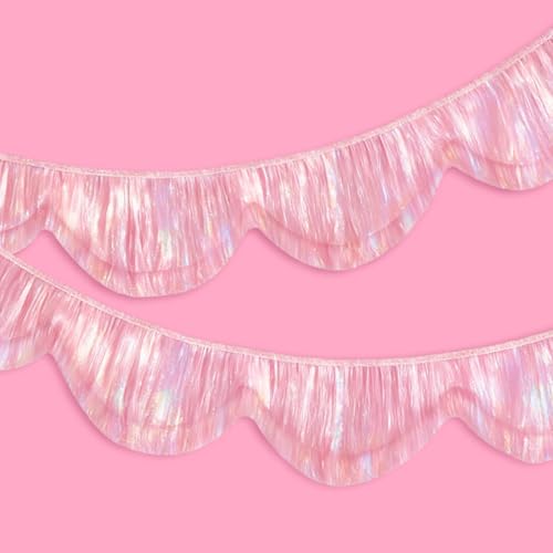 FYSUIMU 6.6 Ft Iridescent Pink Scalloped Banner Hanging Layered Sparkly Fringe Garland for Valentine Birthday Wedding Party Backdrop Decor - color: Iridescent Pink