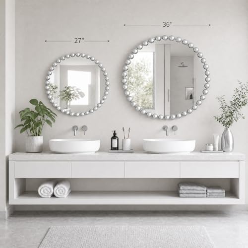 Madison Park Round Mirror, Metal Frame Circle Mirror 27 inch, Wall Art Decor Mounted Hanging for Entryway, Bathroom, hallway, Living Room, Vanity, Marlowe, Silver - color: Silver, size: 27"L x 27"W