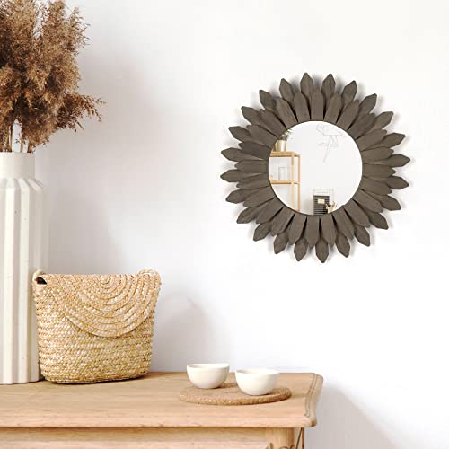 Honiway Farmhouse Wall Decor Mirror 12 inch Sunburst Boho Wood Mirror Rustic Home Decor Room Decoration for Bedroom Living Room Weathered Grey - color: Weathered Grey, size: 12 inch (1 pack)