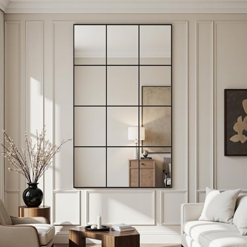 Suidia Wall Mirror, 36" x 60" Window Decorative Mirrors, Metal Framed Wall Decor Wall-Mounted Mirrors for Bedroom, Living Room, Entryway, Black - color: Black, size: 60"L x 36"W