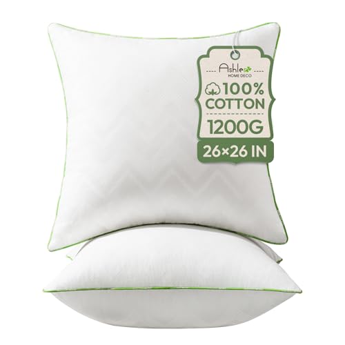 Ashler 26x26 Pillows Insert (Set of 2) - Throw Pillow Inserts with 100% Cotton Cover - 26 Inch Euro Pillows Sofa Stuffer Pillow Inserts -Decorative White Couch Pillow - size: 26x26 Inch