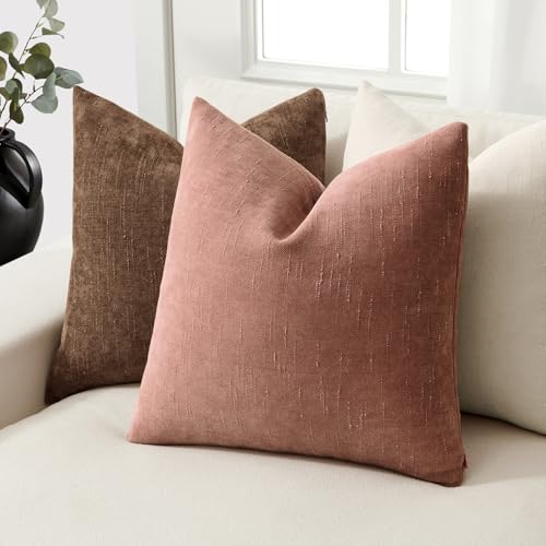 Textured Throw Pillow Covers Decorative Soft Accent Chenille Pillows Neutral Farmhouse Cushions Modern Valentines Home Decor for Couch Sofa Bedroom Living Room 18x18 Inch Pack of 2, Blush Pink - color: Blush Pink, size: 18" x 18" (Pack of 2)