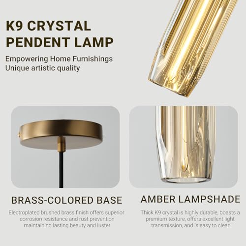 Pendant Lights Kitchen Island Pendant Lights Pendant Light fixtures Kitchen Pendant Light pendent Light 15" Amber Crystal lampshade Island Pendant Lights for Kitchen - color: Amber,Copper color