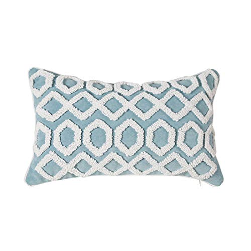 vctops Boho Tufted Geometric Throw Pillow Covers Decorative Small Lumbar Textured Cushion Cases Pillowcase for Bed Sofa Couch Chair Car Home Decor (Blue and White Hexagon, 12"x20")