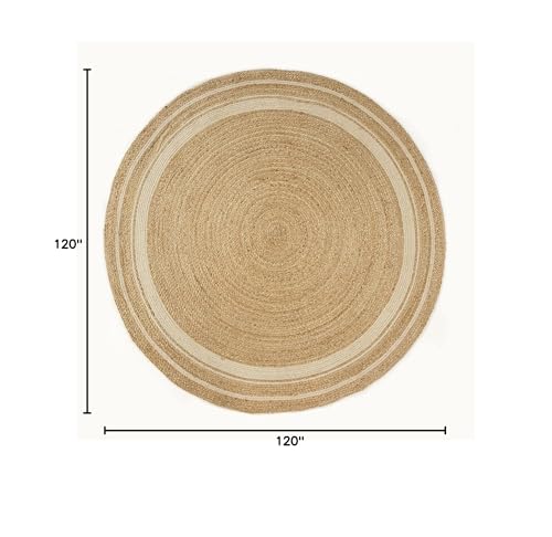GRUHUM 6' ft Round Jute Cotton Area Rug - Natural Fiber Handmade Boho Charm Farmhouse Jute Area Rug Soft Braided Rustic Vintage Reversible Indoor Outdoor Kitchen Bedroom Living Room Hallways Enterway - color: Natural- 14, size: 6' (Round)