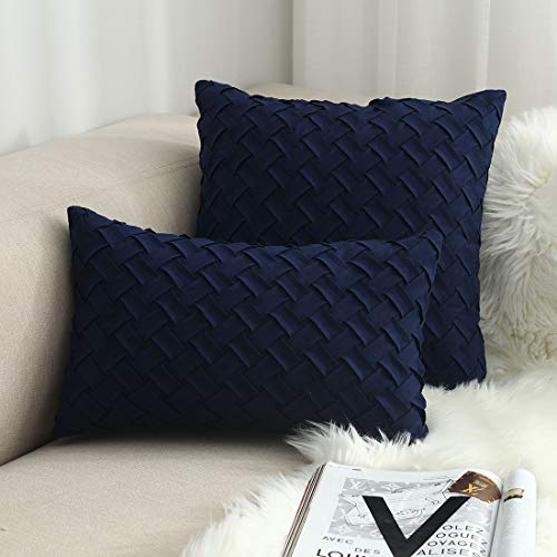 vctops Boho Basket Weave Pattern Decorative Throw Pillow Cover Super Soft Suede Solid Square Accent Cushion Case for Couch Sofa Car (Navy,18"x18") - color: Navy, size: 18" x 18" (Pack of 1)