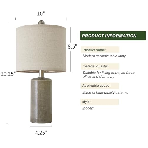 G-SAFAVA 20.25" Small Table Lamps Set of 2 Modern Ceramic Lamps for Living Room Farmhouse Bedside Lamps Boho Lamps for Night Stands Grey Bedroom Lamp Side End Table Lamps - color: Gray
