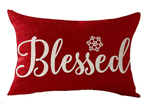 Happy Winter Merry Christmas Set of 4 Snowflake Blessed Believe Let It Snow Decorative Lumbar Throw Pillow Cover12X20 inches - color: Set of 4