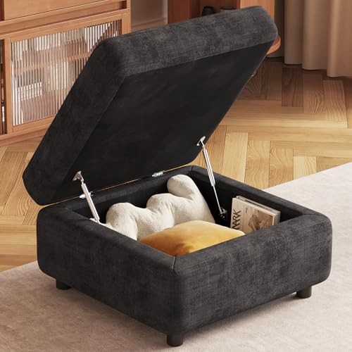 Guyii Dark Gray Storage Ottoman Square Sofa Footrest Stool Removal Stool Pouf Ottomans Upholstery Stool for Living Room Bedroom Office - color: Dark Gray, size: ottoman