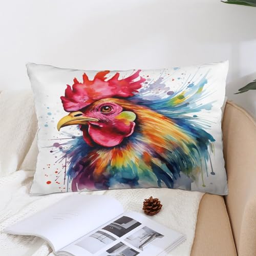 Pillowcase Watercolor Chicken Throw Pillow Cases 16 "x24 Farmhouse Rooster Coloful Chicken Pillow Case Protector with Hidden Zipper Soft Cozy Double-Sided Printed Pillow Cover for Bed Decor - color: Pattern-9, size: 24" x 16" (Pack of 1)