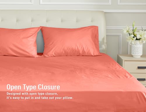 Sunflower Queen Pillowcases Set of 2, 100% Cotton Queen Size Pillow Cases 2, 20×30 inches Coral, Soft and Breathable - color: Coral, size: Queen (20"x30")
