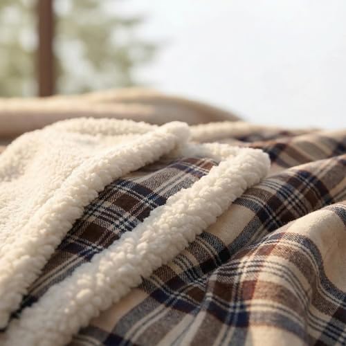 Eddie Bauer - Sherpa Throw Blanket for Couch 50x60 – Ultra Soft Reversible Fleece & Plush Sherpa Blanket, Warm Cozy Plaid Throw Blanket for Sofa, Bed, Living Room, Cabin Decor - color: Edgewood Plaid Khaki