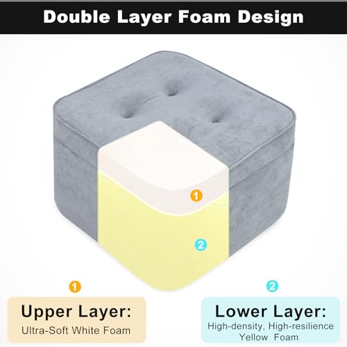 GOFORIT Square Stuffed Pouf Ottoman, Dual-Layer Support Floor Pouf Foot Stool, Foam Filled Ottoman Footrest for Living Room,Dark Grey - color: Dark Grey