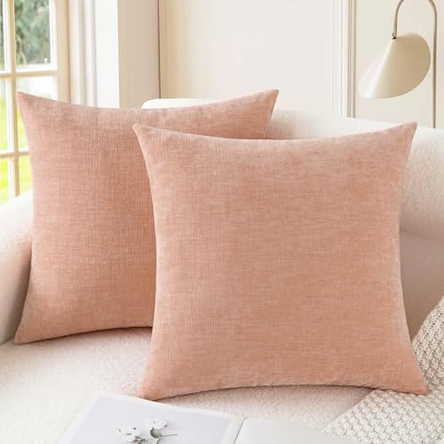 CaliTime Throw Pillow Covers Decorative 16 X 16 Inches Pack of 2 Cozy Chenille Cushion Cases for Couch Sofa Bed Living Room Home Dusty Pink - color: Dusty Pink, size: 16" x 16" (Pack of 2)