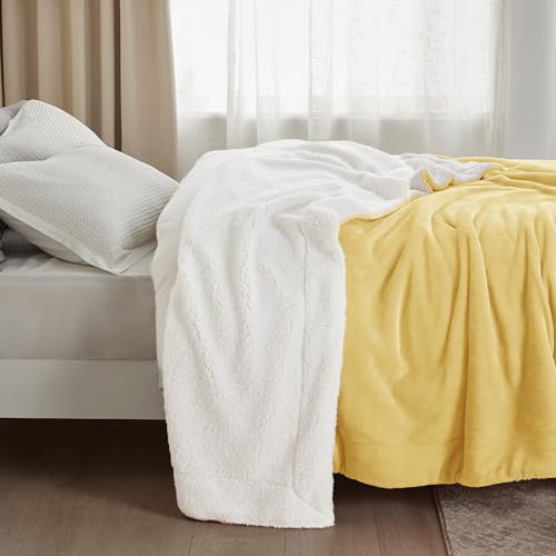 Bedsure GentleSoft Sherpa Fleece Throw Blanket for Couch, Non-Heated, Thick and Warm Throw for Women and Men, Soft Fuzzy Plush Blanket for Winter, Yellow, 50x60 Inches - color: 09 - Yellow, size: Throw (50" X 60")