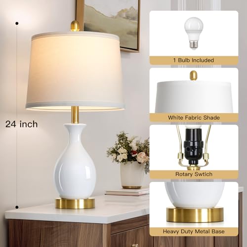 24" Bedside Table Lamp for Bedroom, Modern Classic Ceramic Lamp for Living Room, Small White Table Lamps for Nightstand & End Table (1 Pack) - color: White - 24"H - 1 Pack