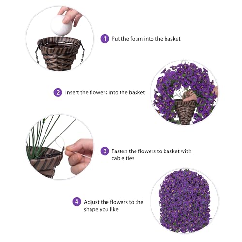 Artificial Fake Flowers Plants Hanging Baskets Outdoor Outside Spring Decor, Faux Silk Purple UV Resistant Look Real Morning Glory Home Patio Porch Balcony Decoration - color: Purple