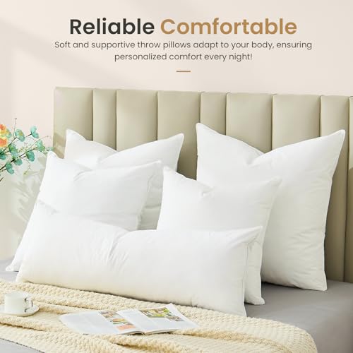 BHZ Euro Throw Pillow Inserts, 22x22 Down Feather Alternative Pillow Inserts Set of 2, Decorative Soft Large Square White Throw Pillows Insert for Couch Bed Dorm Sofa with Breathable Cover - color: White, size: 22x22 inch (Pack of 2)