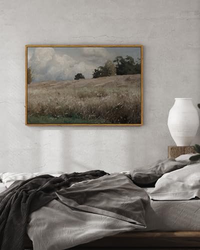 InSimSea Framed Canvas Wall Art Vintage Decor, Farmhouse Scenery Vast Field Grassland Paintings, Large Prints, Nature Landscape Wall Decoration for Living Room Bedroom Bathroom, 24"x36" - color: Corn Field, size: 36"L x 24"W