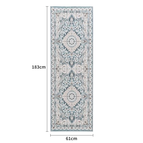Foxmas Hallway Runner Rug, 2x6 Vintage Kitchen Runner Area Rugs Non Skid Washable, Low Pile Throw Rugs with Rubber Backing Carpet for Laundry Room Entryway Bedroom Home Decor, Blue - color: Blue, size: 2' X 6' (Runner)