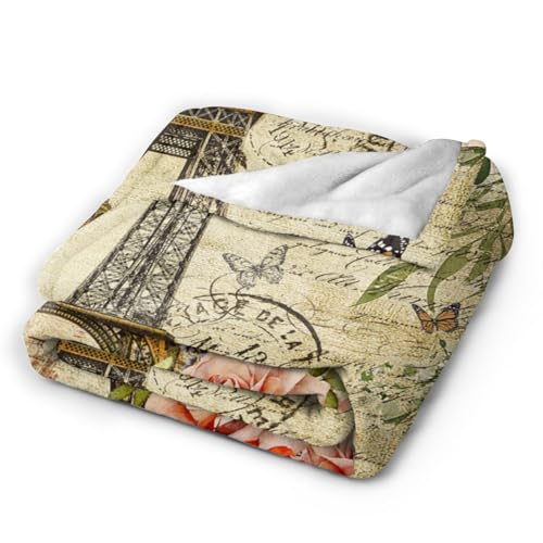 Vintage Paris Throw Blanket, Floral Eiffel Tower French Cityscape European Culture Element Warm Cozy Flannel Soft Blanket for Couch Chair Sofa Bed Bedroom Living Room Car for All Season 30"x 40" - color: Country07, size: 30X40 inch