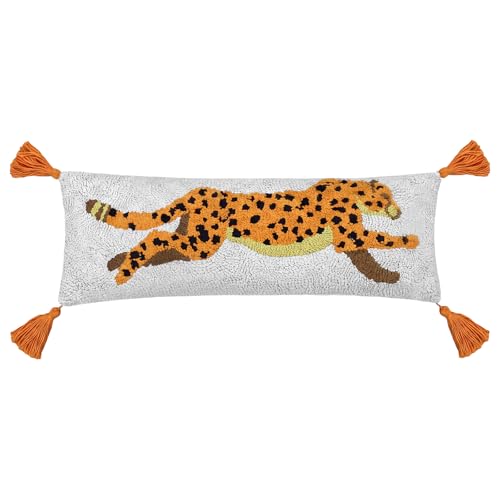Beeveer 1 Pcs Leopard Hooked Wool Pillow 8 x 22 Inch Cheetah Lumbar Throw Decorative Animal Needlepoint Pillow with Zipper Embroidery Tufting Silver Thread for Home Couch Sofa Bedroom Living Room - color: Leopard, size: 8 x 22 Inch