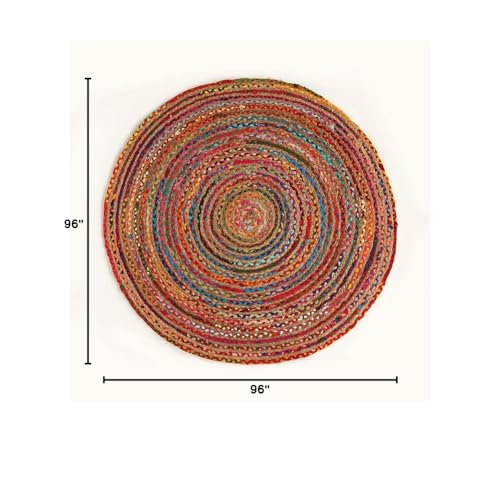 GRUHUM Jute Cotton Area Rug 8ft Round - Natural Fiber Colourful Handmade Boho Farmhouse Soft Braided Rustic Vintage Reversible Rugs Indoor Outdoor Kitchen Bedroom Living Room Hallways -8'ft Circle - color: Multi Color- 06, size: 8' (Round)