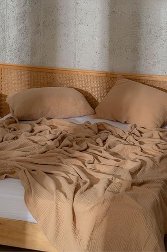 Muslin Blanket - Pure 100% Turkish Cotton Airy Soft Light Versatile Gauze Throw Blanket for Bed, Couch, Sofa (Beige, California King Size (95" x 125" inch)) - color: Beige, size: California King Size ( 95" x 125" inch )