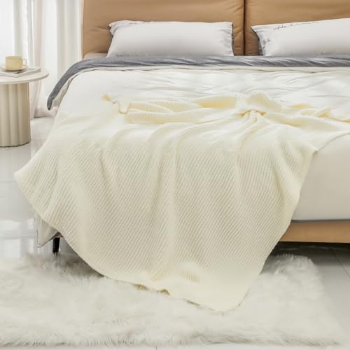 bearberry Soft Rib Knit Blanket Thin Warm & Breathable - Snuggly Minky Throw for Everyday Use, Travel, Chair | All-Season Machine Washable for Couches, Gifts, Family (Cream, 50”x60”) - color: Ribbed Knit Cream, size: Throw(50″x60″)