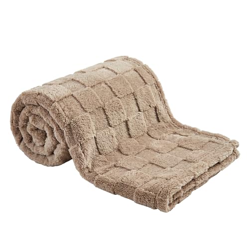 Brown Textured Checkered Baby Blanket, 330GSM Soft Plush Fleece Blanket for Crib Stroller, Cozy Decorative Giftable Home Blanket, 30x40 Inches - color: Brown, size: Throw(30"x40")