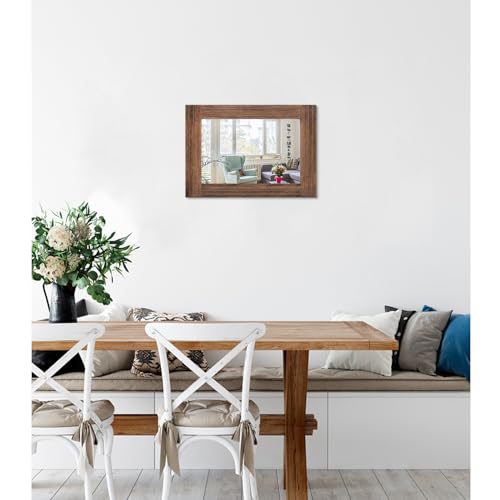 Wood Mirror Rectangular Framed Rustic Vintage Mirrors Decor Farmhouse Bedroom Bathroom Mirror for Dressing Table Entrance Small 16"x12" Brown - color: Brown, size: 16"L x 12"W