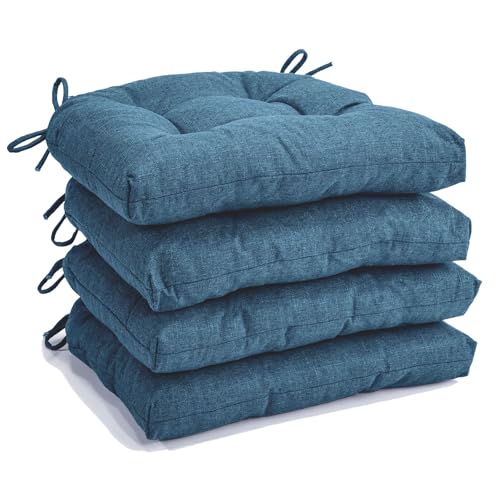 Chair Cushions for Dining Chairs Set of 4, Non Slip Indoor Kitchen Chair Cushions with Ties, Tufted Memory Foam Seat Chair Pads, 17" x 16" x 3", Blue - color: Blue, size: Pack of 4