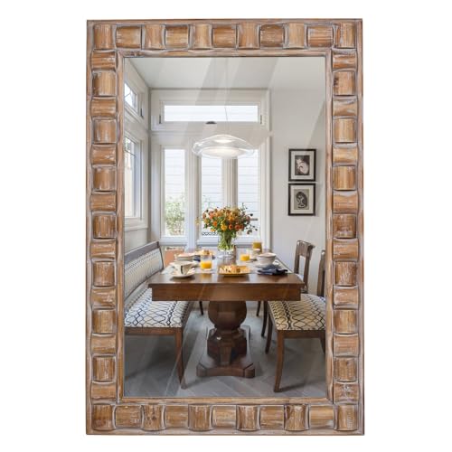 36x24 Inch Rustic Rectangle Wall Mirror - Solid Wood Frame Bathroom Vanity Mirror for Over Sink, Entryway, Living Room & Bedroom - color: C - Rectangle - 36x24 in