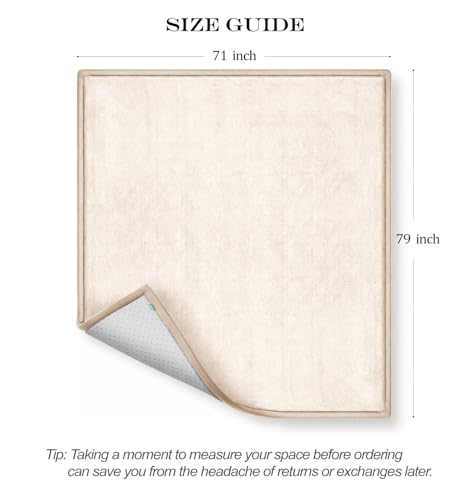 AEOCOO 71x79 Baby Play Mat for Floor, 1.3" Thick Memory Foam Cushion Infant Baby Kids Extra Large Tummy Time Mat, Nursery Rug, CloudSoft Velvet Anti-slip for Crawling, Living Room, Playpen, Beige - color: Beige, size: 71 x 79 x 1.3 Inch