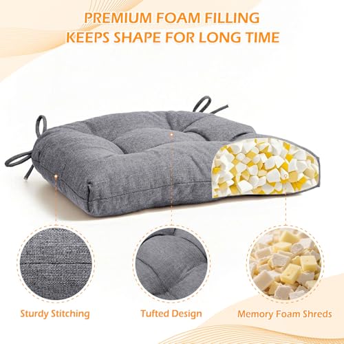 Chair Cushions for Dining Chairs Set of 4, Non Slip Indoor Kitchen Chair Cushions with Ties, Tufted Memory Foam Seat Chair Pads, 17" x 16" x 3", Light Gray - color: Light Gray, size: Pack of 4