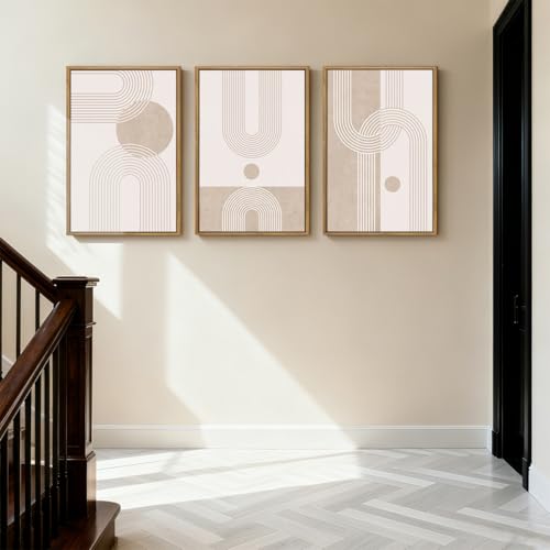 ANHUIB Neutral Boho Abstract Canvas Wall Art Set of 3 Framed Mid Century Modern Wall Decor Beige Geometric Line Artwork Minimalist Prints 16x24 Inch Painting for Living Room Bedroom Dining Room Office - color: Neutral Line, size: 24"L x 16"W