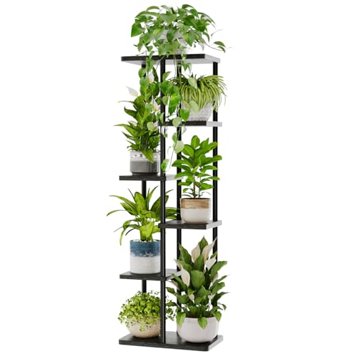 Bamworld Tall Plant Stand Indoor, 6 Tier Metal Plant Shelf for Multiple Plants, Tiered Flower Pot Stands for Patio Garden Balcony Living Room Bedroom, Black - color: Black, size: 6 Tier