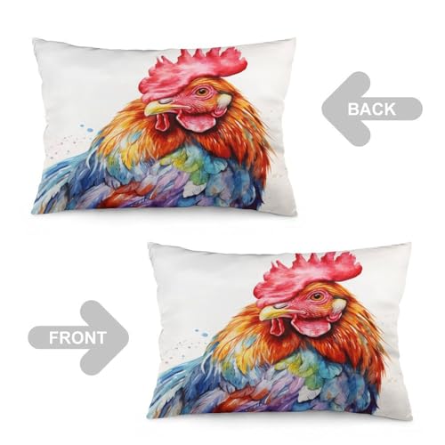 Watercolor Chicken Pillows Cover 12 "x20 Funny Farm Animals Pretty Big Cock Lumbar Pillow Covers Outdoor Pillowcase Throw Pillows for Bed for Home Bed Sofa Living Room Decorative - color: Pattern-7, size: 20" x 12" (Pack of 1)