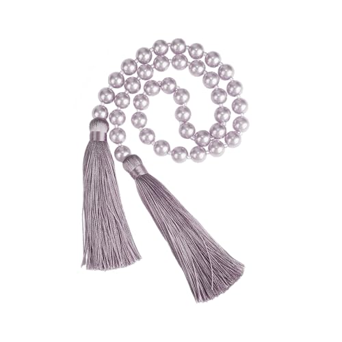34 Inch Pearl Glass Bead Garland with Tassels - Elegant Boho Table Decor, Fringe Wall Hanging for Wedding, Party, Farmhouse Rustic Prayer Bead Home Decoration(2 Pack,Purple) - color: Purple, size: 2 Pack