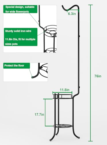 2 Tier Hanging Plant Stand,76 Inch Tall Corner Metal Plant Stands with Shepherd's Hook,Sturdy Flower Pot Stand for Indoor and Outdoor Use,Heavy Duty Garden Selft Plant Holders for Living Room,Balcony,Patio