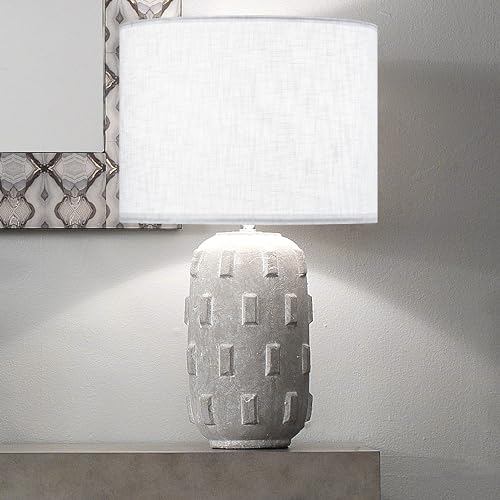 GO&SO White Textured Drum lampshade Medium Lamp Shade 13" Top x 13" Bottom x 10" High (Spider) Modern Linen Lamp Shades for Table Lamp Bedside Lamp Natural Linen Replacement Assembly is Required - color: White-Texture, size: 13*13*10 inch-1 Pack