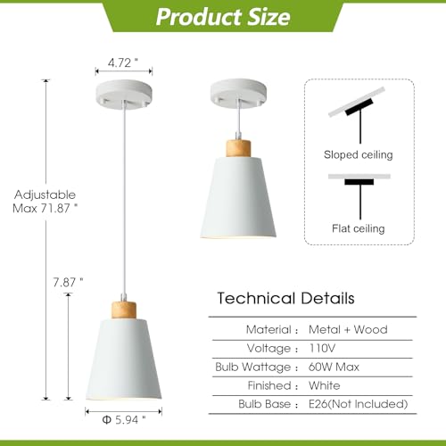 Mini Pendant Light Fixtures White Wood Pendant Lighting for Kitchen Island 7.87in Cone Modern Ceiling Hanging Lights Hollow Shade Nordic Island Light for Counter, Bar, Hallway - color: White